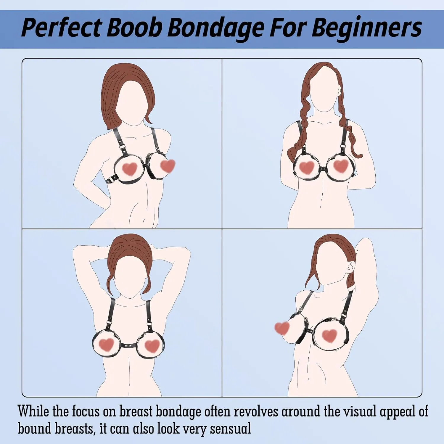 BDSM Breast Sex Bondage Restraints - B to D Cup Boobs Leather Sexy Harness for Women Body, BDSM Kit Chest Restraints Bra Binding Cuffs Kinky Sex Toy (Black M)