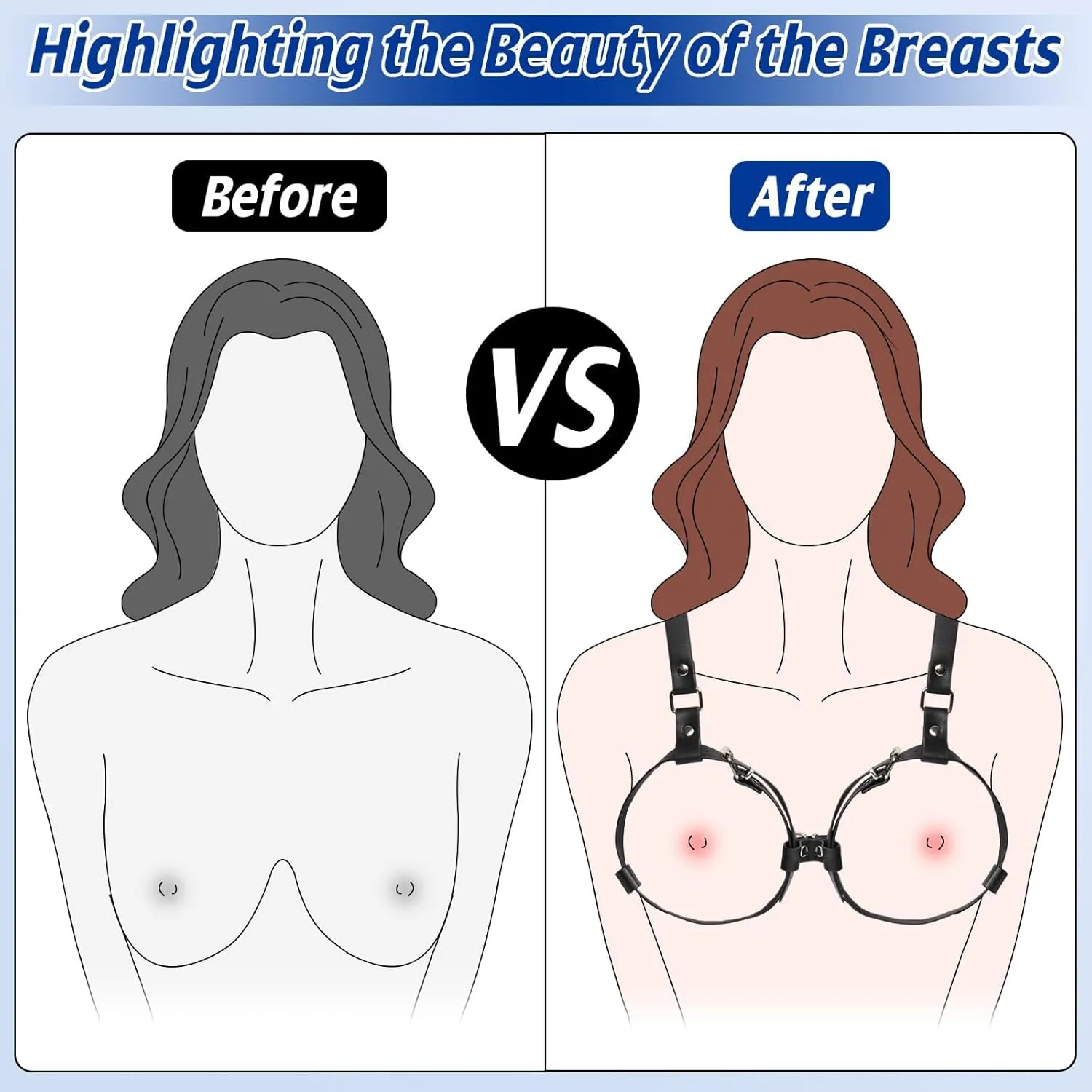 BDSM Breast Sex Bondage Restraints - B to D Cup Boobs Leather Sexy Harness for Women Body, BDSM Kit Chest Restraints Bra Binding Cuffs Kinky Sex Toy (Black M)
