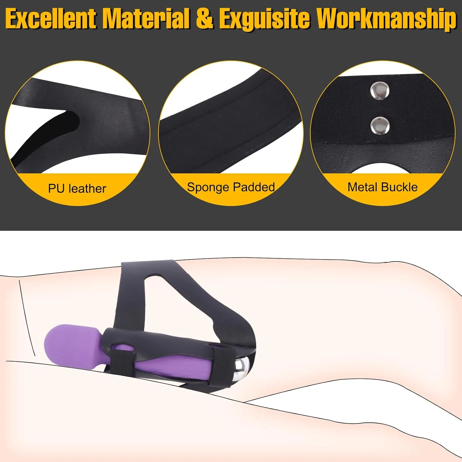 BDSM Sex Bondage Vibrator Forced Strap Thigh Harness for Women Hands-Free Play, Bondage Restraint Elasticity Adjustable Leg Straps, Couple Kinky Tease Sex Toys Dildos Hitachi Magic Wands Holder