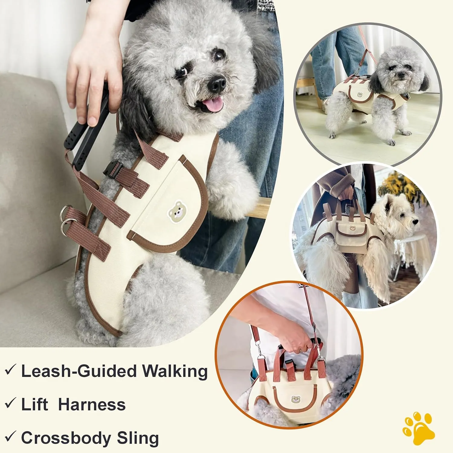 Bear Dog Lift Harness Carrier Full Body Legs Out Sling Emergency Pet Backpack for Disabled Old Joint Injuries with Treat Bag 4.4~19.8 lbs (Large（14.3~19.8lbs）, Animal Print)