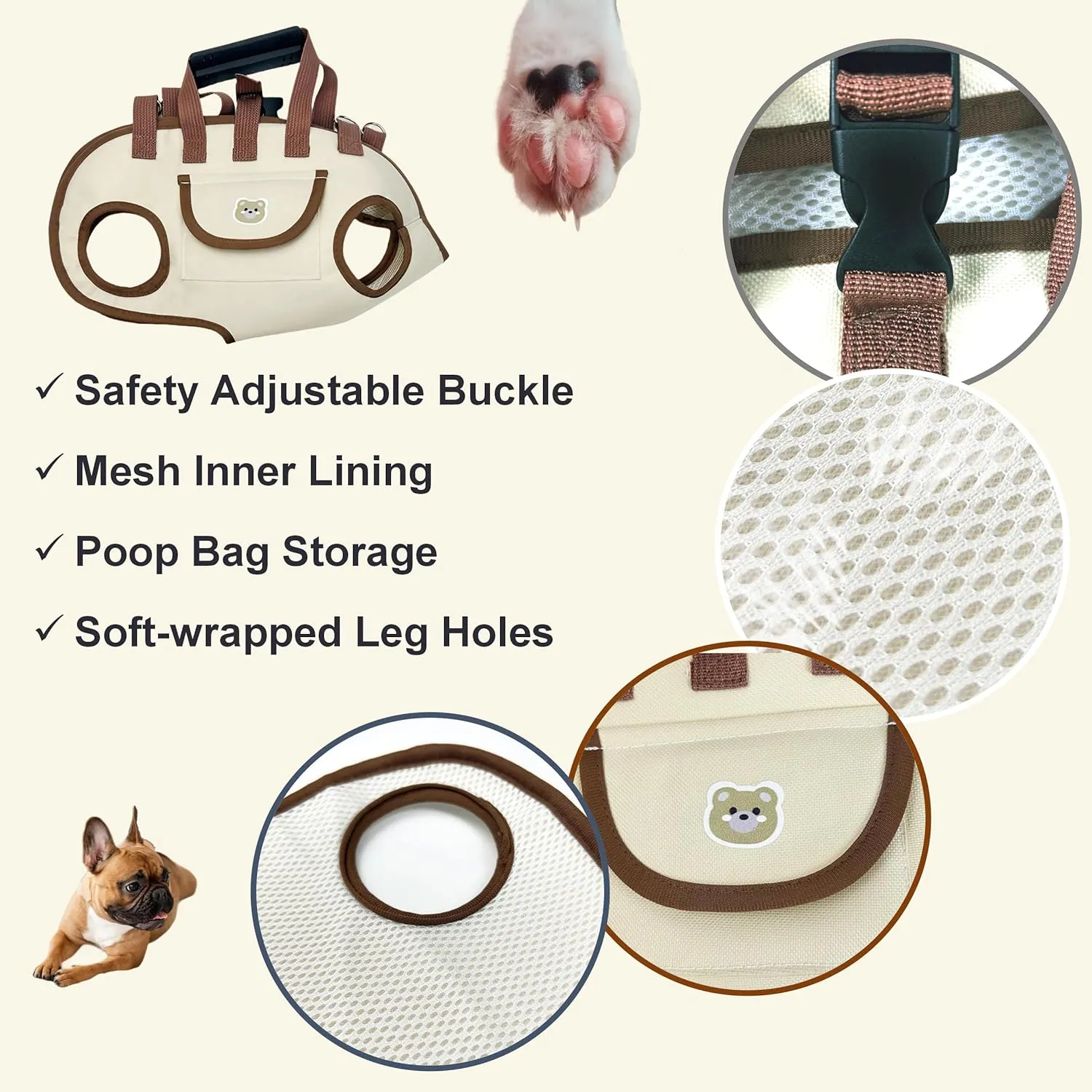 Bear Dog Lift Harness Carrier Full Body Legs Out Sling Emergency Pet Backpack for Disabled Old Joint Injuries with Treat Bag 4.4~19.8 lbs (Large（14.3~19.8lbs）, Animal Print)