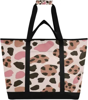 Beautiful Leopard Print Reusable Insulated Lunchbox Cooler Bag, Leakproof Kitchen Grocery Bag Collapsible Portable Cooler Tote Bag for Picnic, Camping, Office, Travel