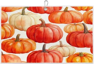 Beautiful Watercolor Pumpkins Golf Towel with Heavy Duty Carabiner Ultra Absorbent Quick Dry Perfect for Cleaning Clubs Balls Gear Essential Golf Accessory for Men Women Kids