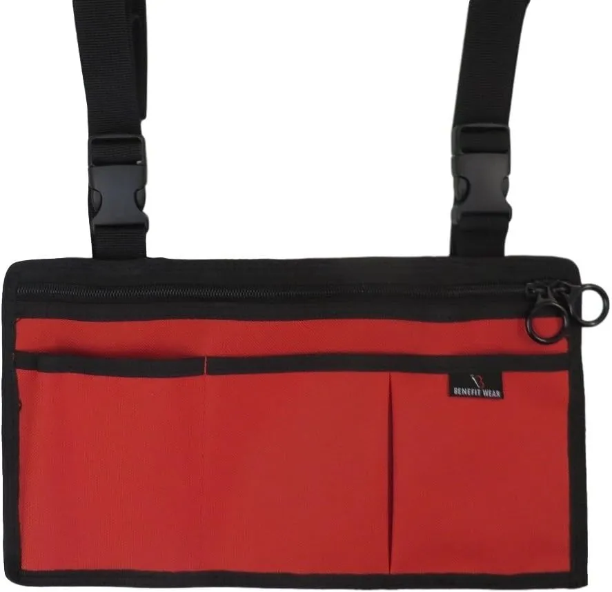 BENEFIT WEAR 5 Pocket Side-Pack Wheelchair, Walker or Scooter Bag with Key Rings | Wheelchair Armrest Accessories for Walker, Electric Scooter & Wheelchairs (Black)