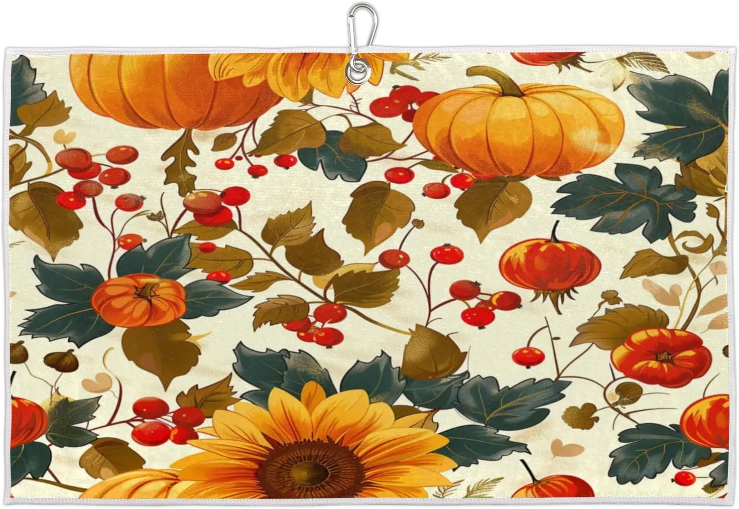 Berry Sunflower Pumpkin Golf Towel with Heavy Duty Carabiner Clip Quick Dry Ultra Absorbent Club Ball Cleaning Towel Golf Accessories for Men Women