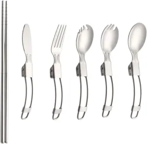 BESPORTBLE 1set Folding Stainless Steel Tableware for Camping Picnic and Outdoor Activities Portable Cutlery Includes Convenient for Hiking and Travel Use