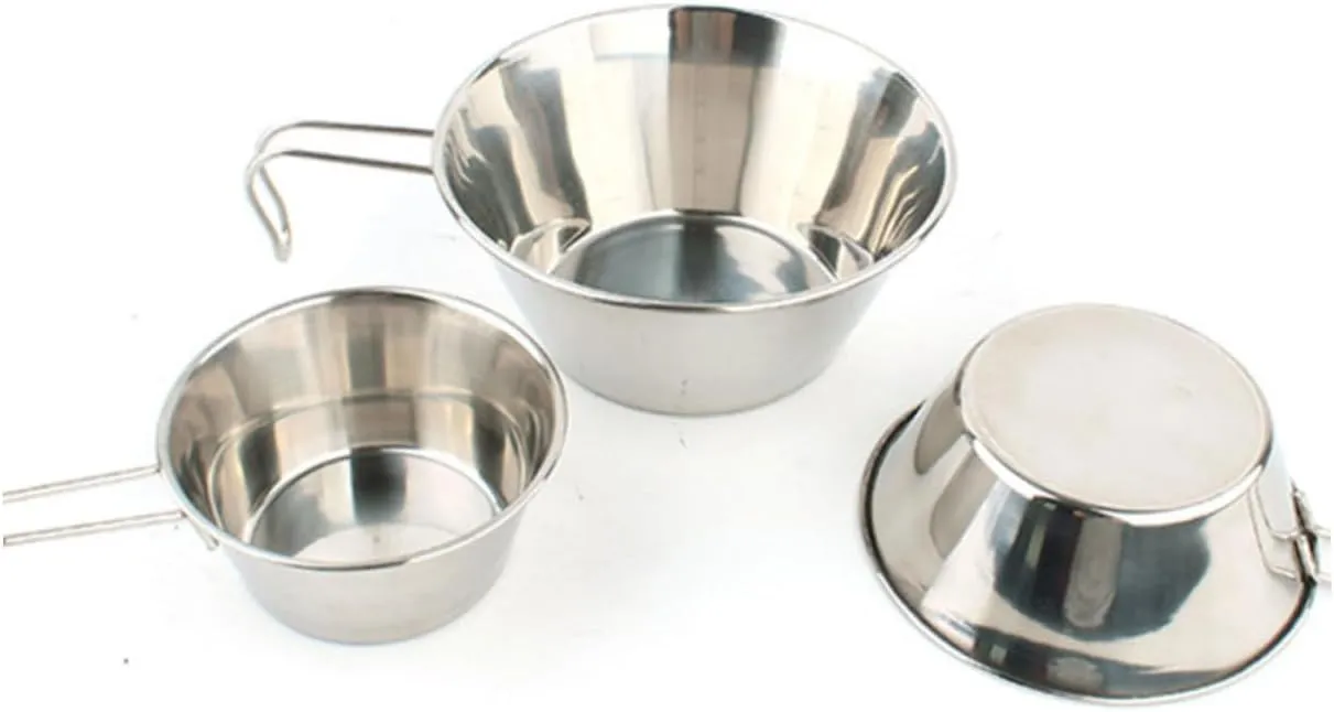 BESPORTBLE Outdoor Stainless Steel Bowl Set 3-Piece Collapsible Camping Mixing Bowl BBQ Cooker for Outdoor Activities