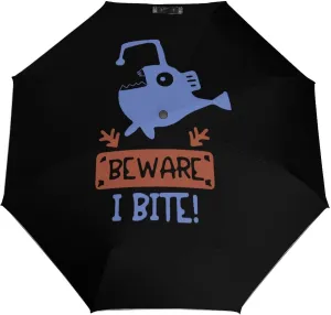 Beware I Bite Travel Umbrella for Rain Windproof 3 Folding Compact Umbrella for Backpack Purse