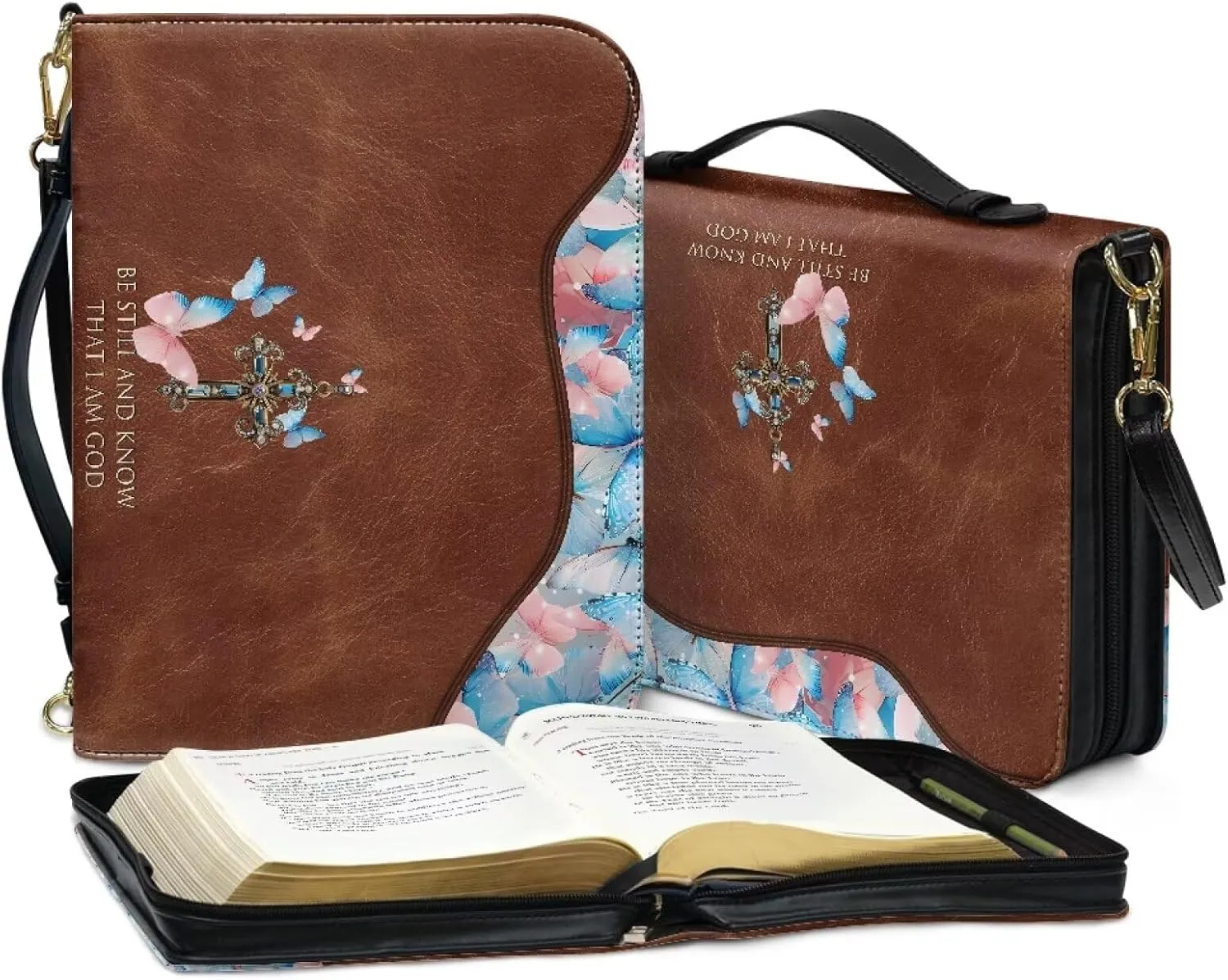 Bible Cover, Bible Bag Church Carrying Case, Bible Case Bible Protective with Strap Zippered Pocket for Men Women