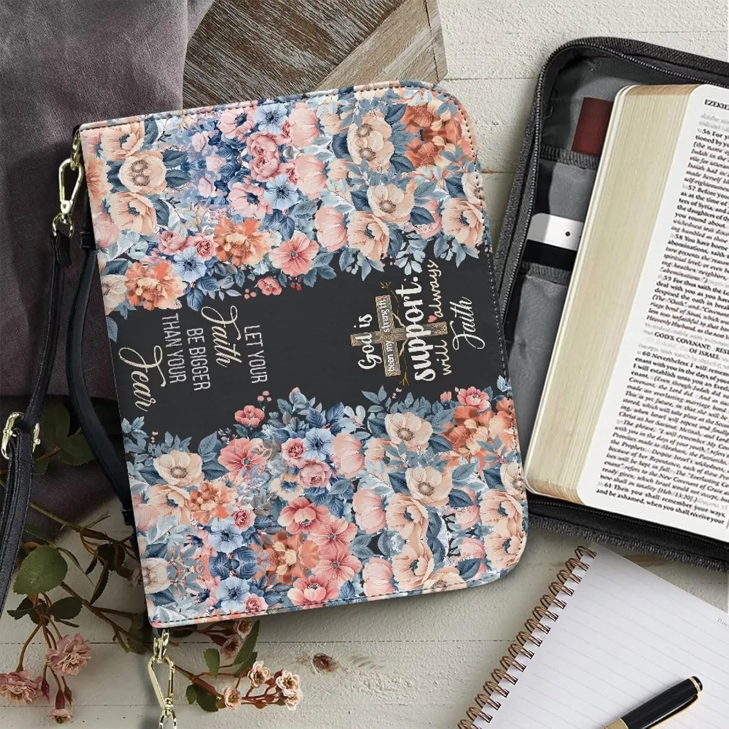 Bible Cover, Bible Bag Church Carrying Case, Bible Case Bible Protective with Strap Zippered Pocket for Men Women