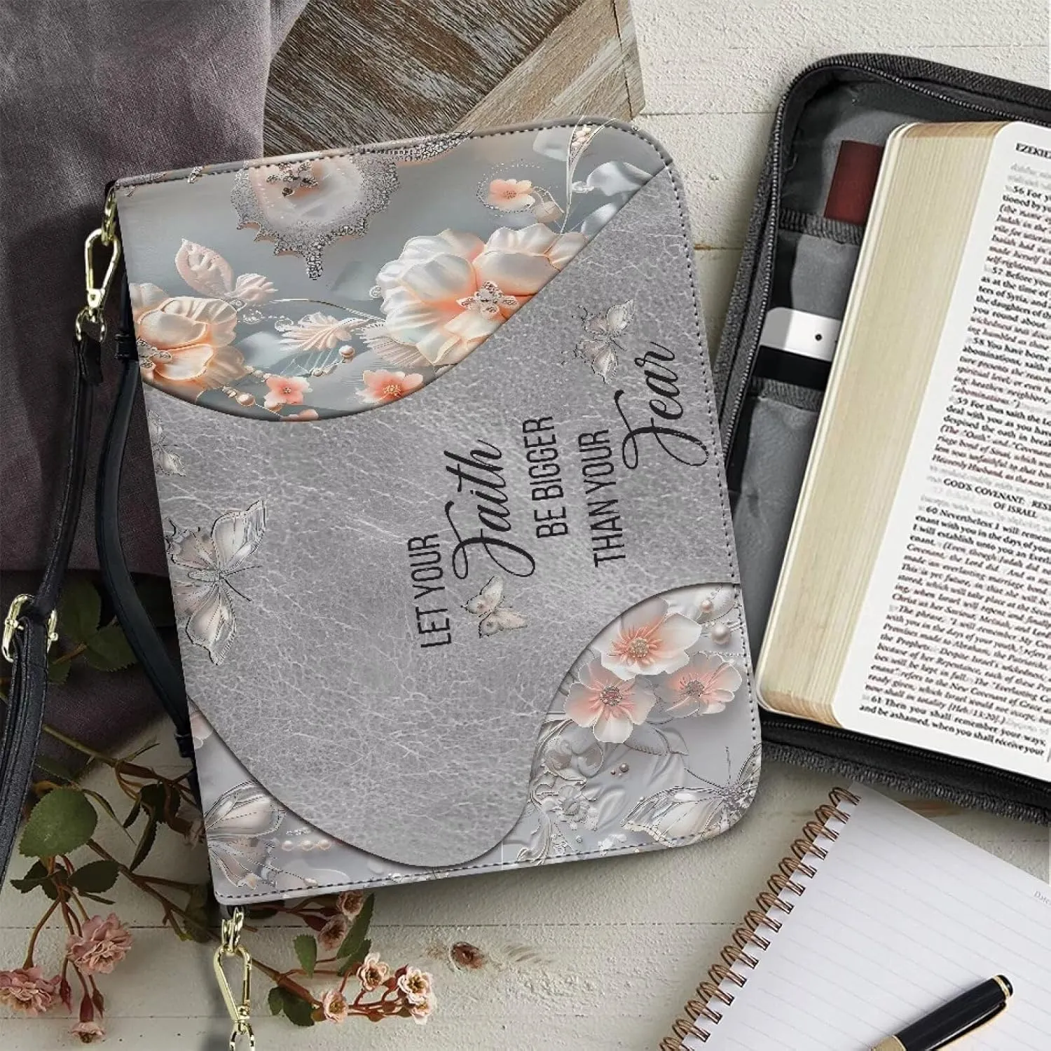 Bible Cover, Bible Bag Church Carrying Case, Bible Case Bible Protective with Strap Zippered Pocket for Men Women