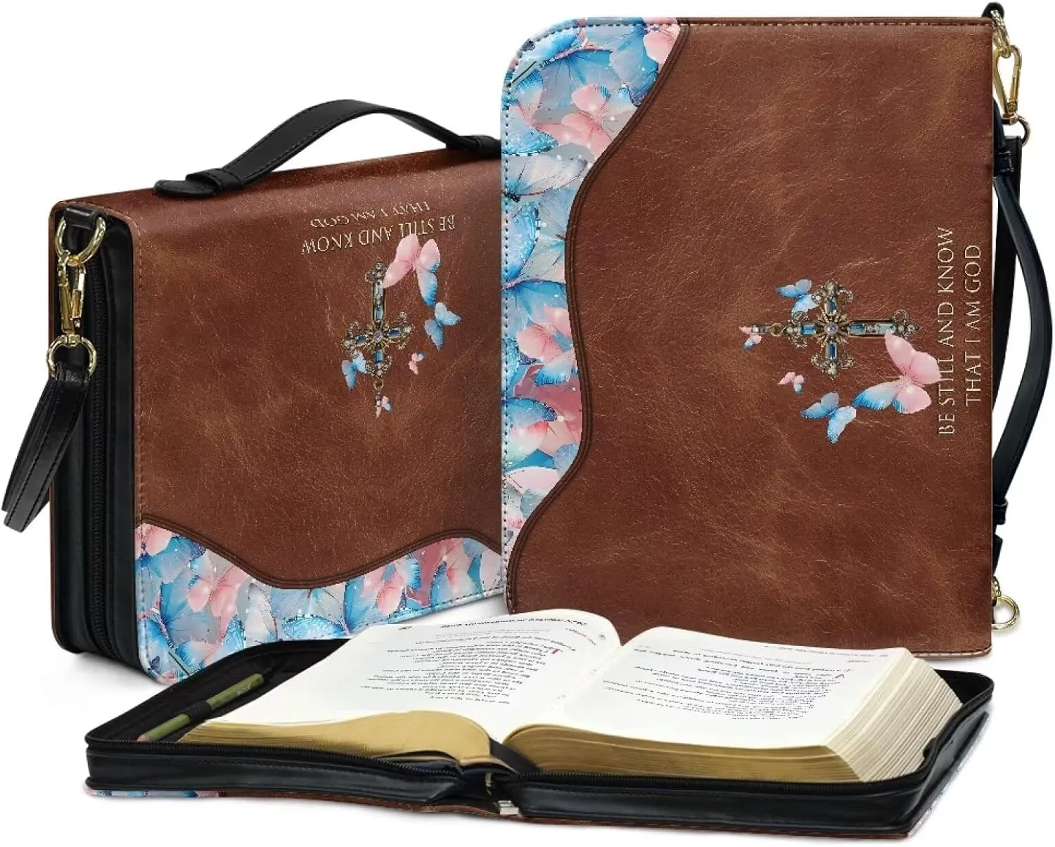Bible Cover, Bible Bag Church Carrying Case, Bible Case Bible Protective with Strap Zippered Pocket for Men Women