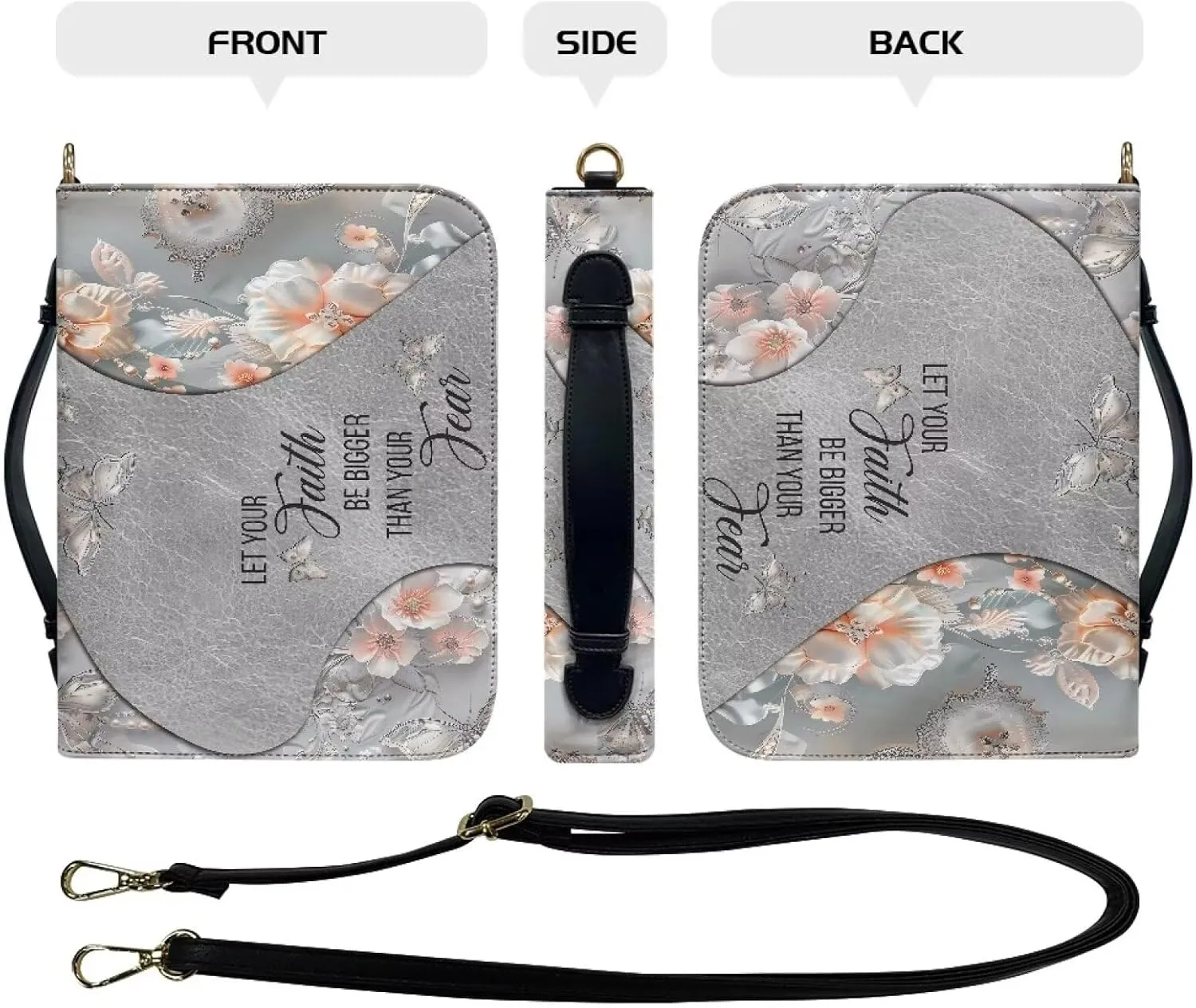 Bible Cover, Bible Bag Church Carrying Case, Bible Case Bible Protective with Strap Zippered Pocket for Men Women