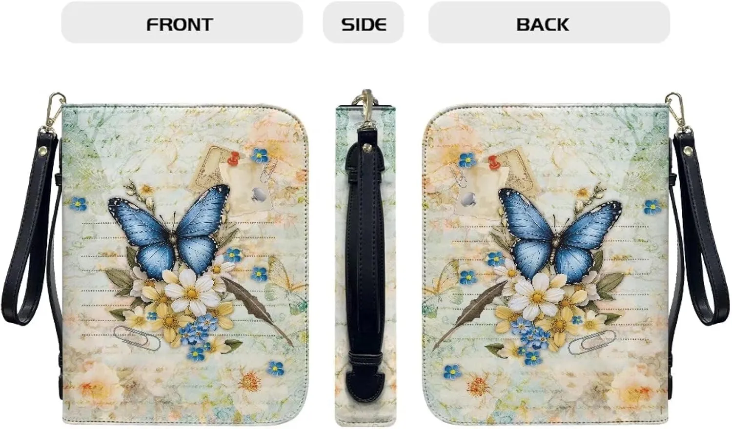 Bible Cover Case for Unisex Stylish Bible Bag with Detachable Black Ribbon Church Tote Bag Zippered Book Handbag