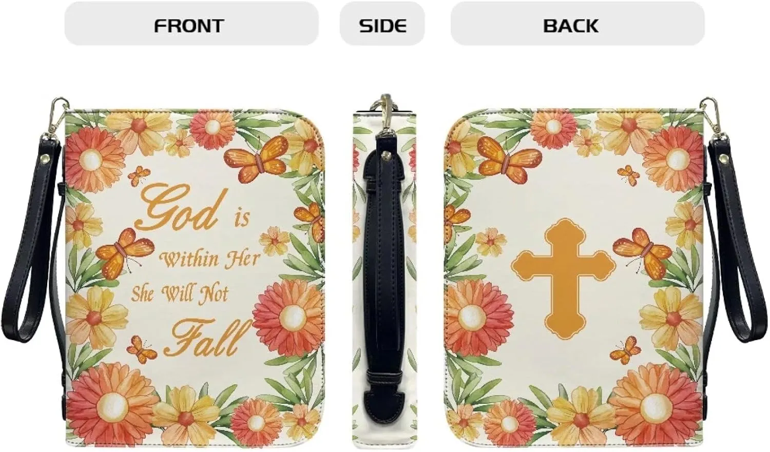 Bible Cover Case for Unisex Stylish Bible Bag with Detachable Black Ribbon Church Tote Bag Zippered Book Handbag