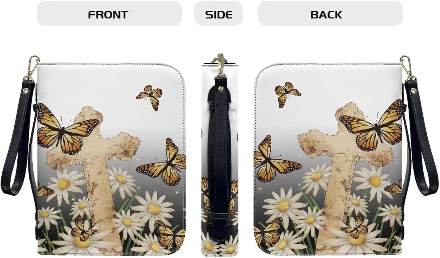 Bible Cover Case for Unisex Stylish Bible Bag with Detachable Black Ribbon Church Tote Bag Zippered Book Handbag