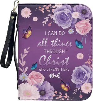 Bible Cover Case for Unisex Stylish Bible Bag with Detachable Black Ribbon Church Tote Bag Zippered Book Handbag