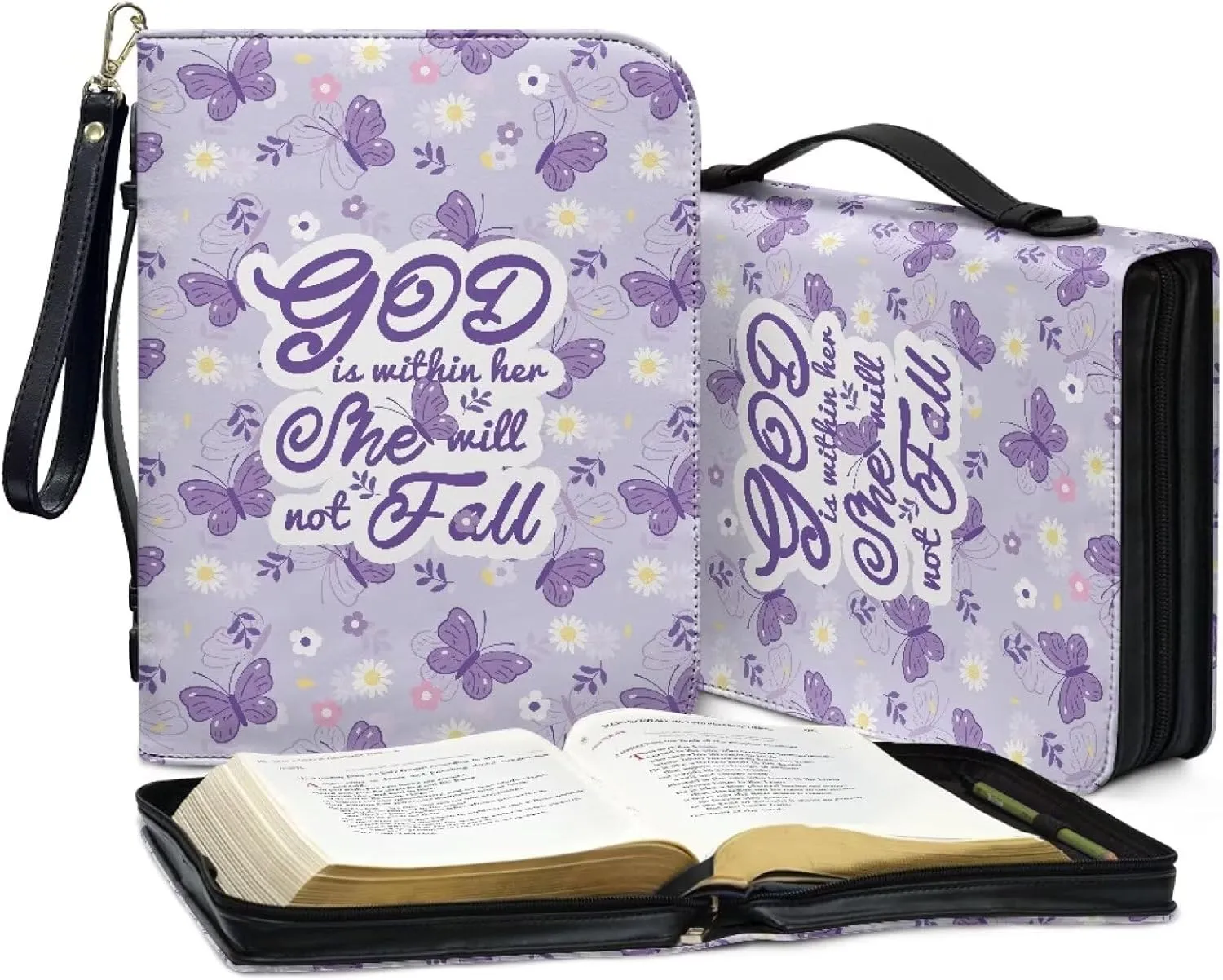 Bible Cover Case for Unisex Stylish Bible Bag with Detachable Black Ribbon Church Tote Bag Zippered Book Handbag