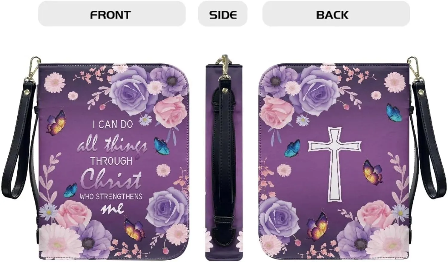 Bible Cover Case for Unisex Stylish Bible Bag with Detachable Black Ribbon Church Tote Bag Zippered Book Handbag