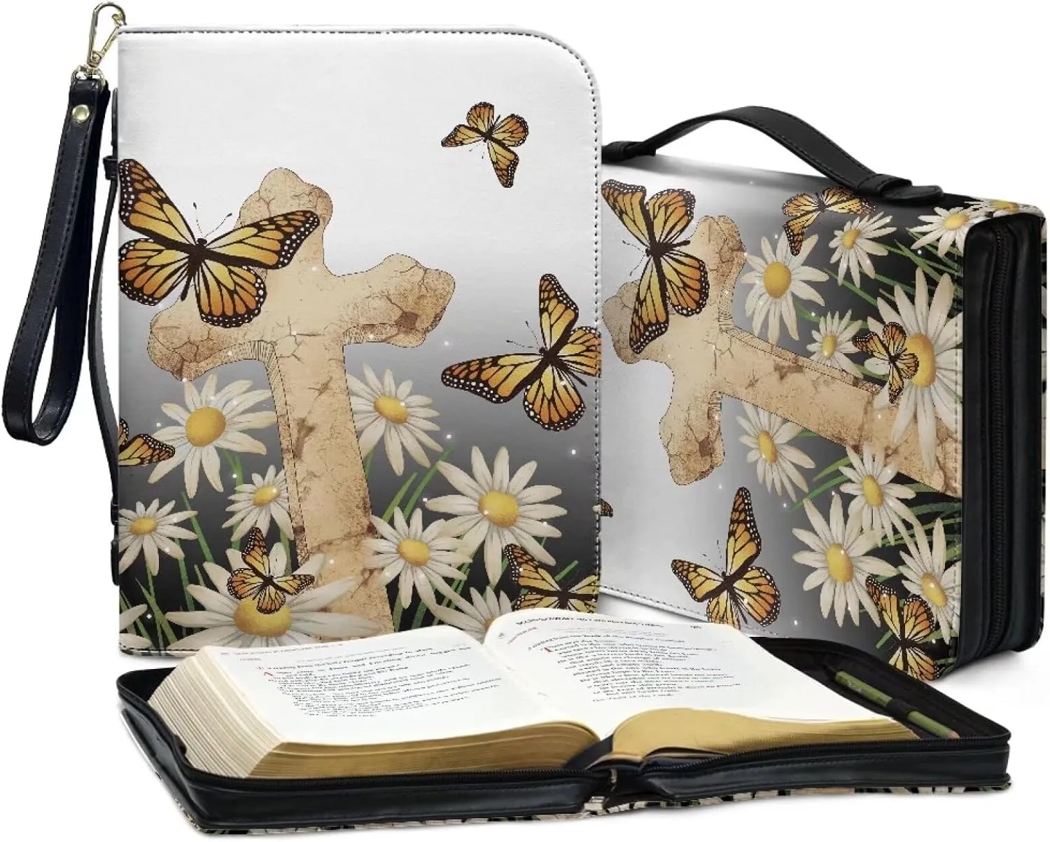 Bible Cover Case for Unisex Stylish Bible Bag with Detachable Black Ribbon Church Tote Bag Zippered Book Handbag