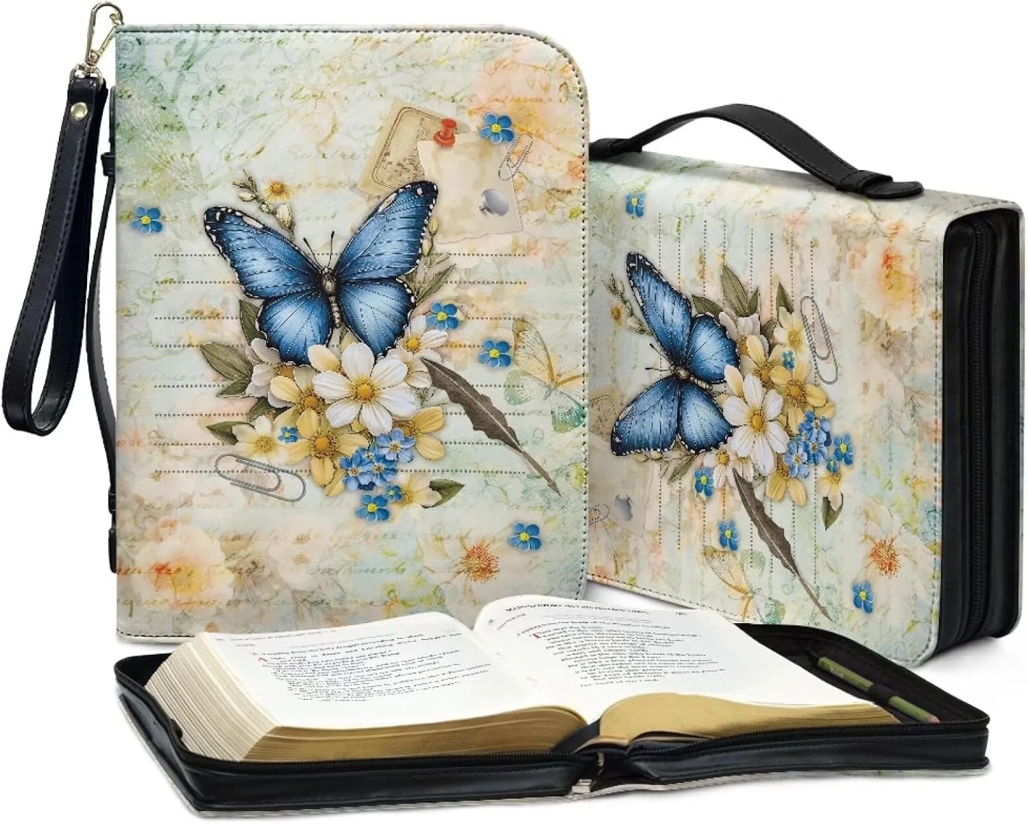 Bible Cover Case for Unisex Stylish Bible Bag with Detachable Black Ribbon Church Tote Bag Zippered Book Handbag
