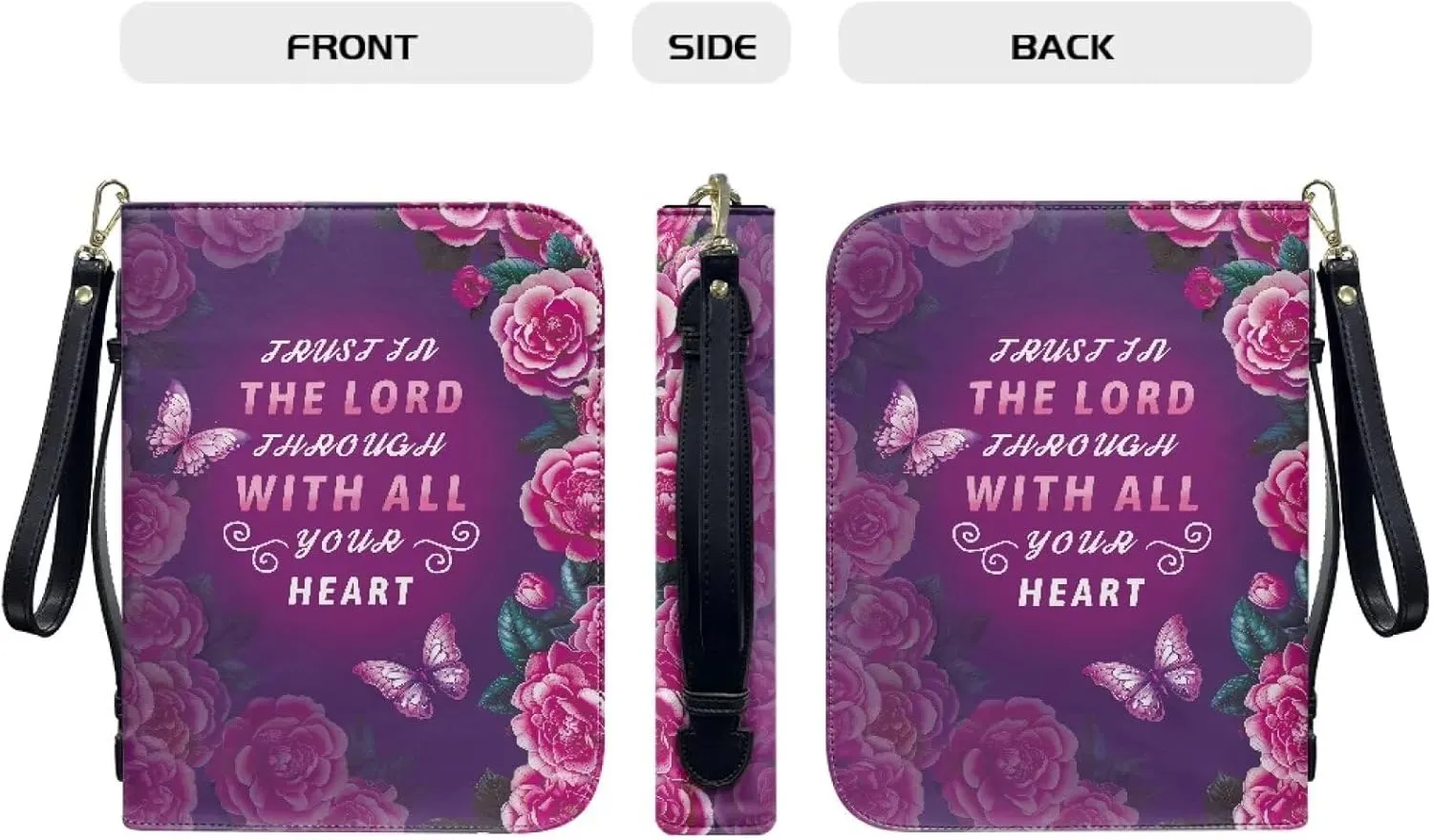 Bible Cover Case for Unisex Stylish Bible Bag with Detachable Black Ribbon Church Tote Bag Zippered Book Handbag