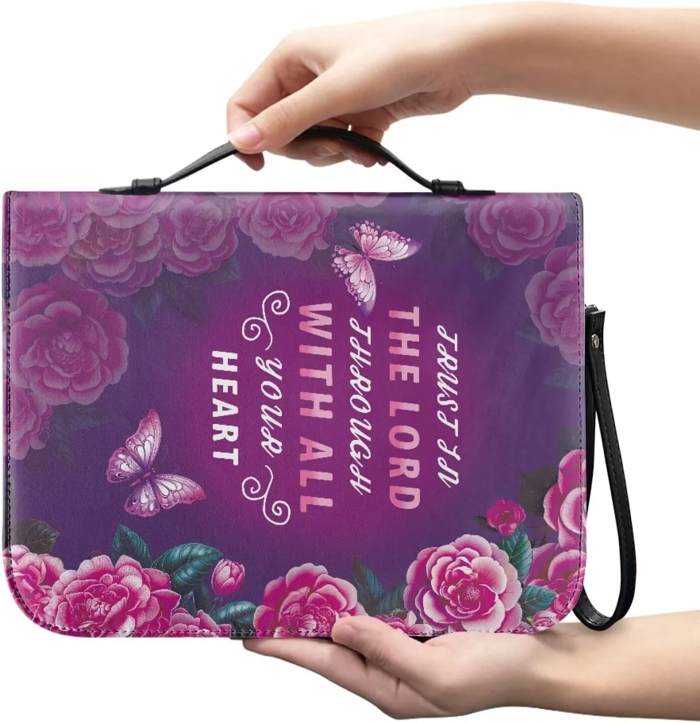Bible Cover Case for Unisex Stylish Bible Bag with Detachable Black Ribbon Church Tote Bag Zippered Book Handbag
