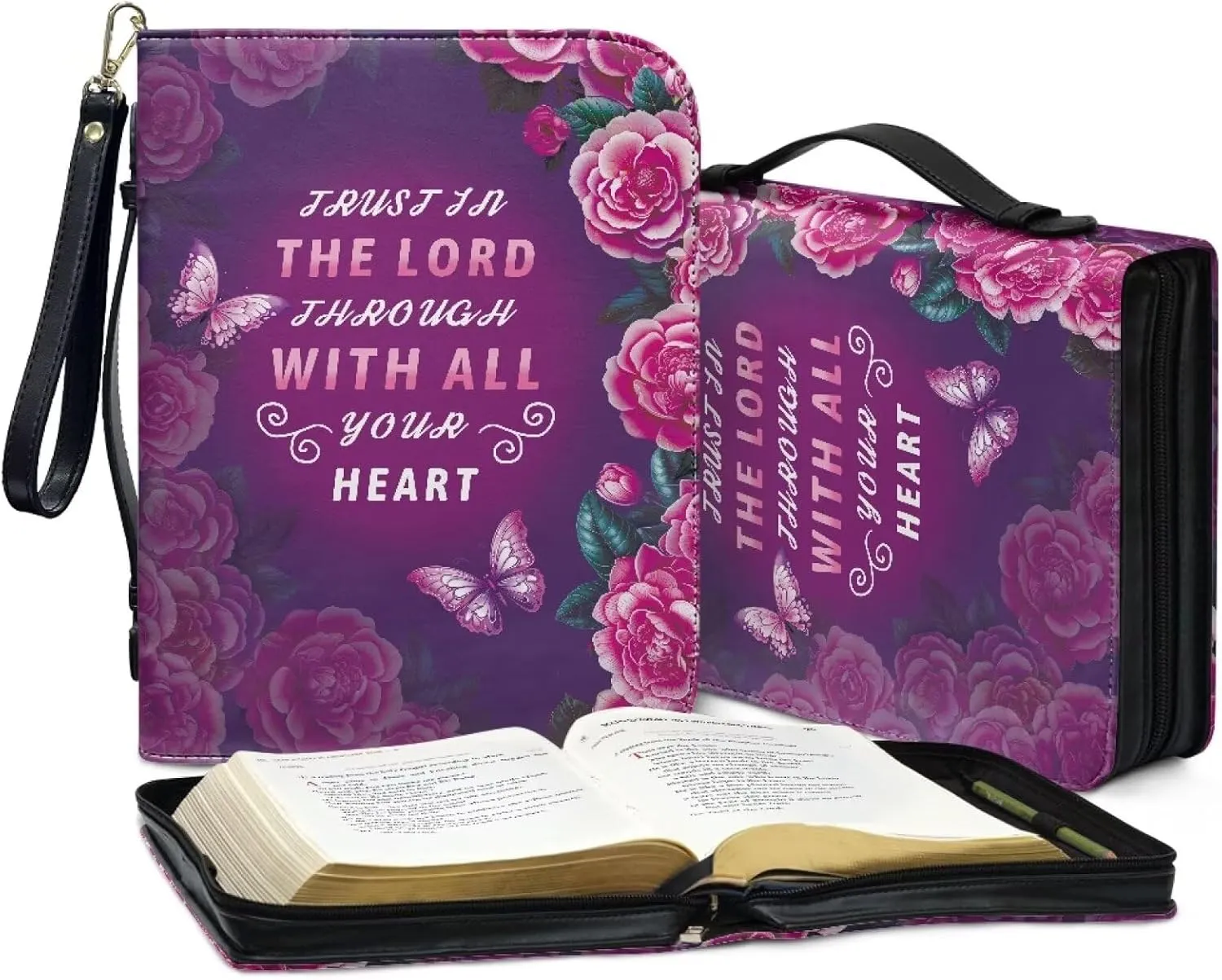 Bible Cover Case for Unisex Stylish Bible Bag with Detachable Black Ribbon Church Tote Bag Zippered Book Handbag
