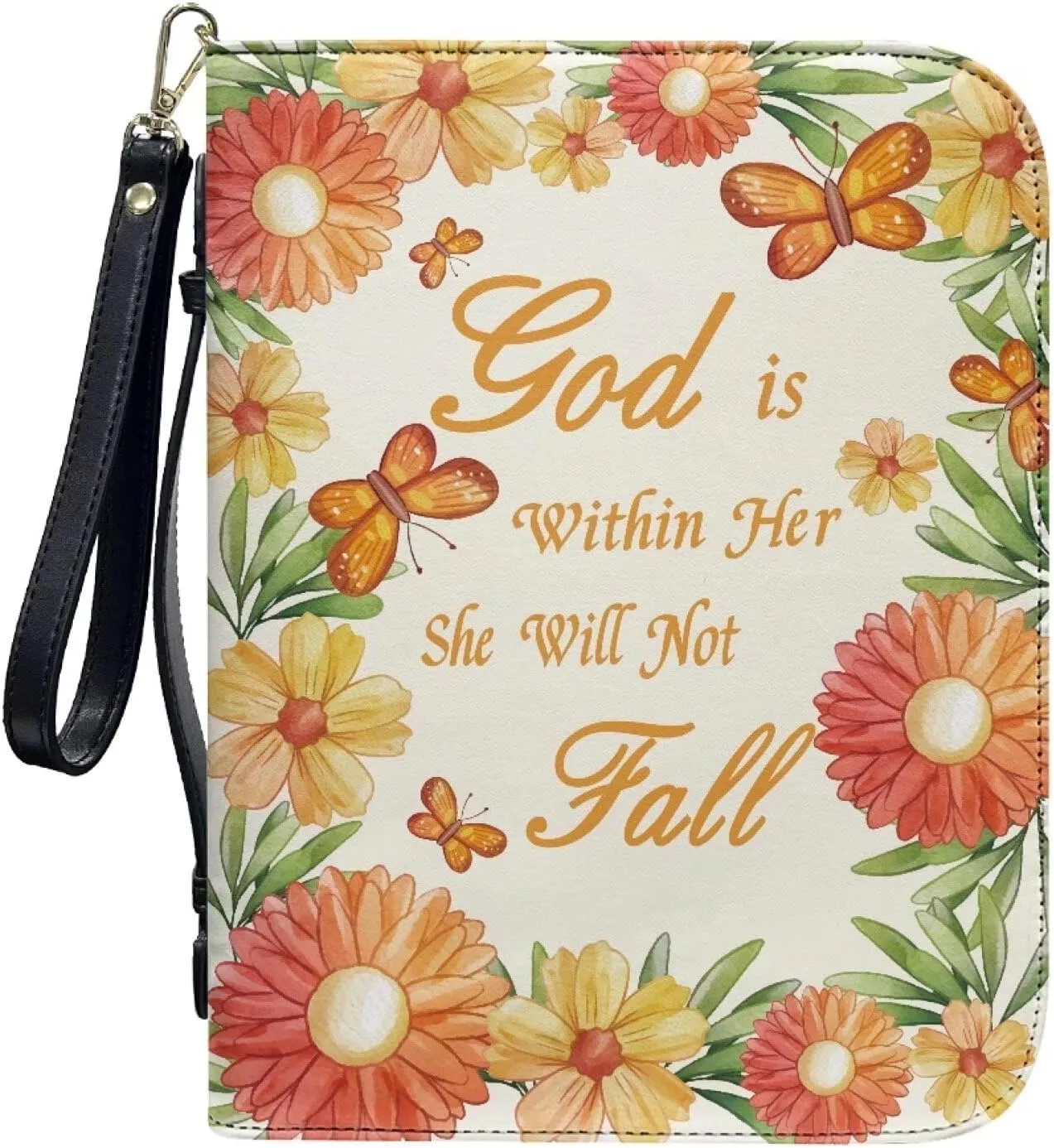 Bible Cover Case for Unisex Stylish Bible Bag with Detachable Black Ribbon Church Tote Bag Zippered Book Handbag