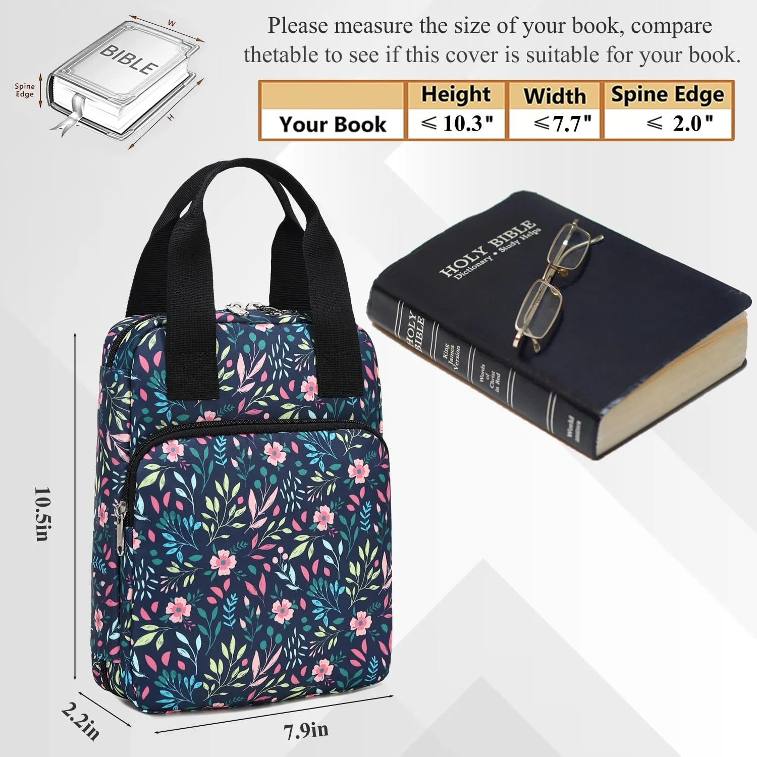 Bible Cover for Women, Bible Case, Bible Holder Case for Women, Carrying Book Case Church Bag with Handle and Zippered