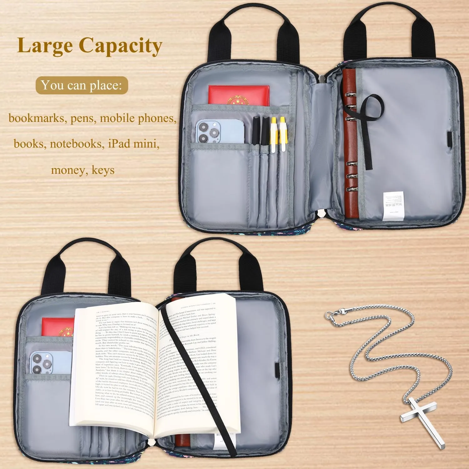 Bible Cover for Women, Bible Case, Bible Holder Case for Women, Carrying Book Case Church Bag with Handle and Zippered