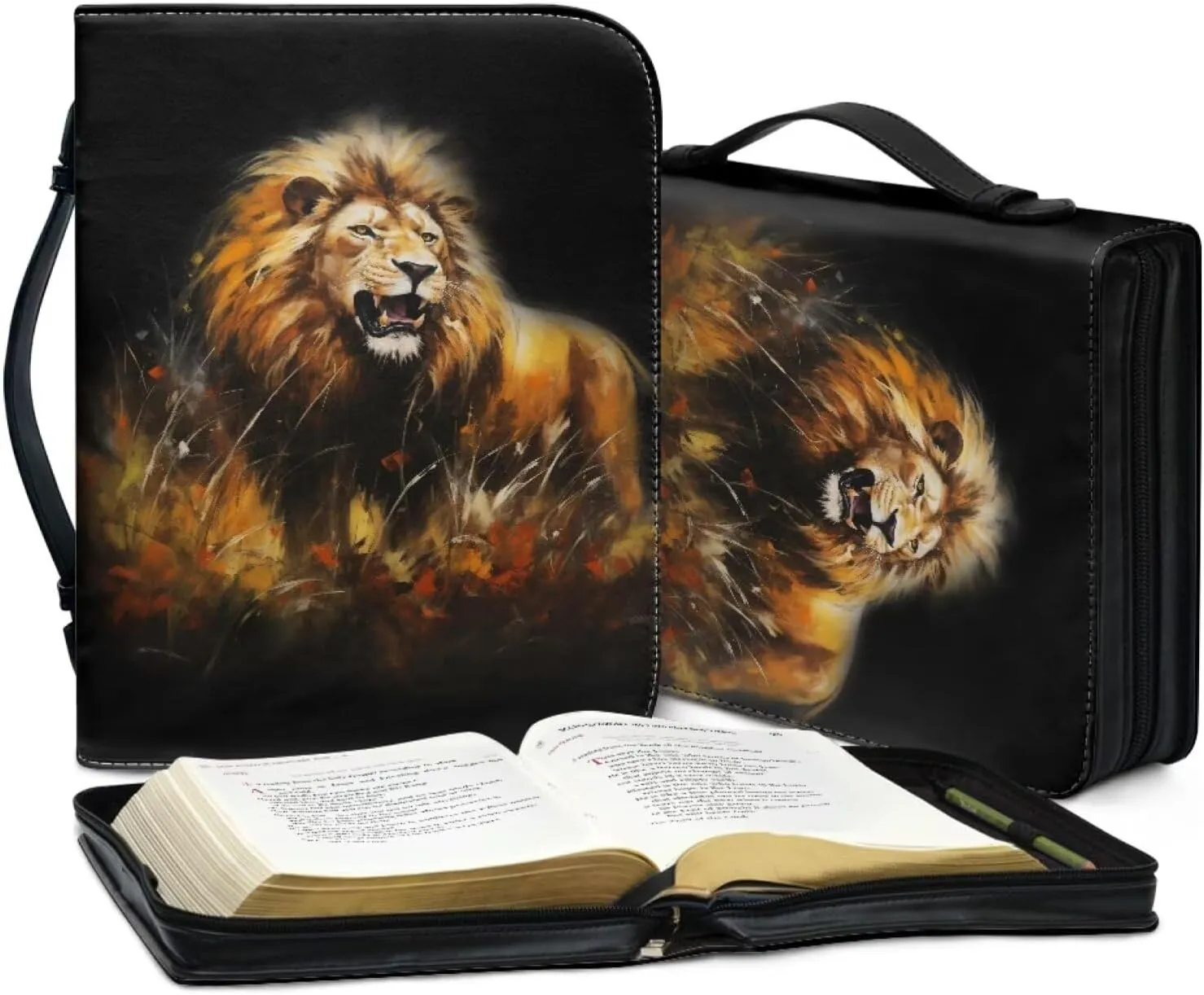 Bible Tote Cover for Men, Church Bag Bible Protective with Zippered Pocket, Waterproof Bible Case for Worships,Lion,XL