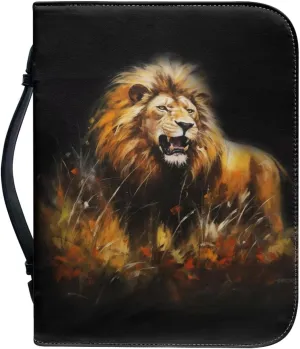 Bible Tote Cover for Men, Church Bag Bible Protective with Zippered Pocket, Waterproof Bible Case for Worships,Lion,XL