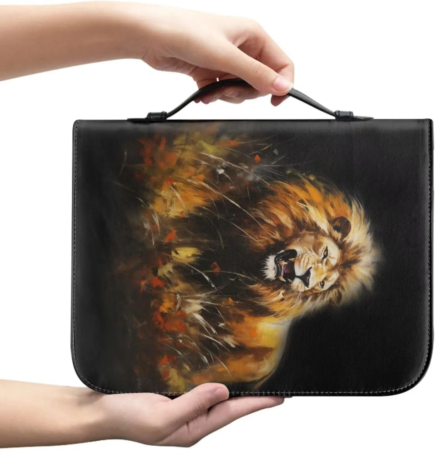 Bible Tote Cover for Men, Church Bag Bible Protective with Zippered Pocket, Waterproof Bible Case for Worships,Lion,XL