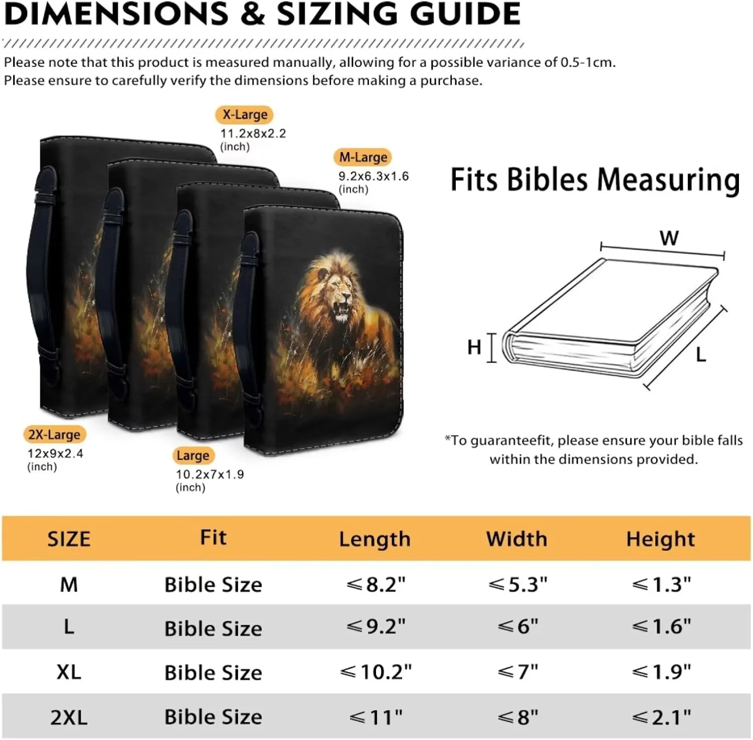 Bible Tote Cover for Men, Church Bag Bible Protective with Zippered Pocket, Waterproof Bible Case for Worships,Lion,XL