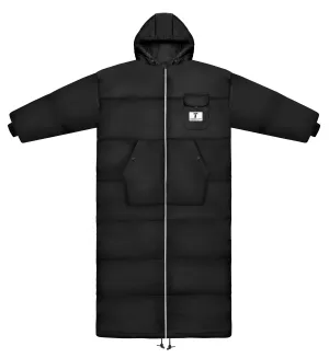 Black Fur Lined Long Sleeve Sleeping Bag Jacket S-L
