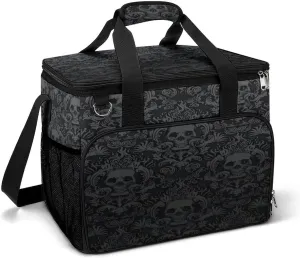 Black Goth Gothic Skull Damask Pattern Cooler Bag, Collapsible Soft Sided Cooler, Large Leakproof Camping Cooler, Portable Travel Cooler for Camping, Road Trips