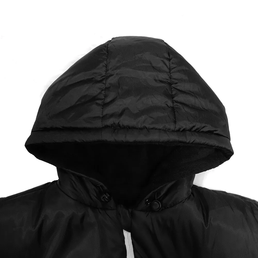 Black HEATED Fur Lined Long Sleeve Sleeping Bag Jacket L-XXL