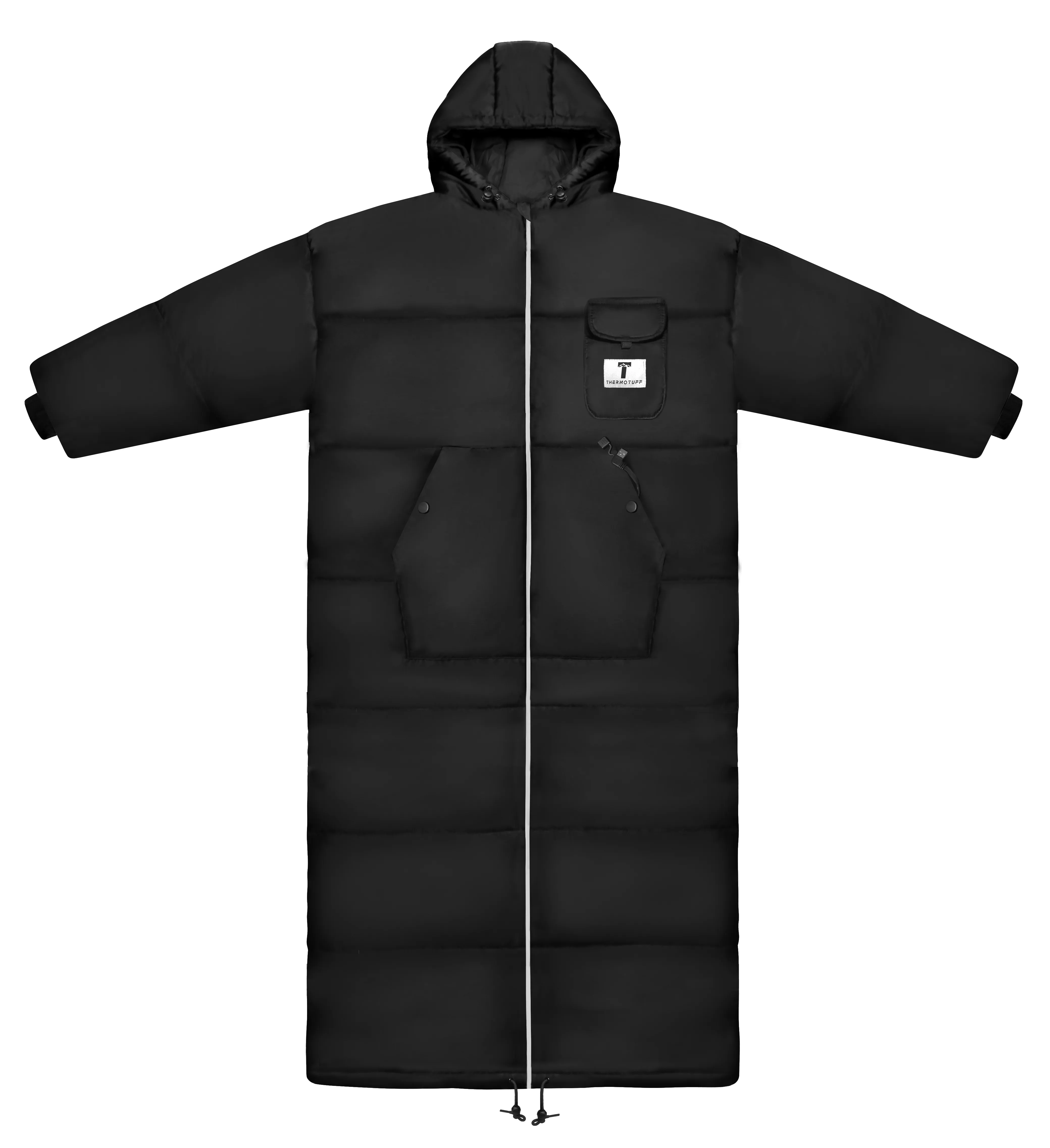 Black HEATED Fur Lined Long Sleeve Sleeping Bag Jacket S-L