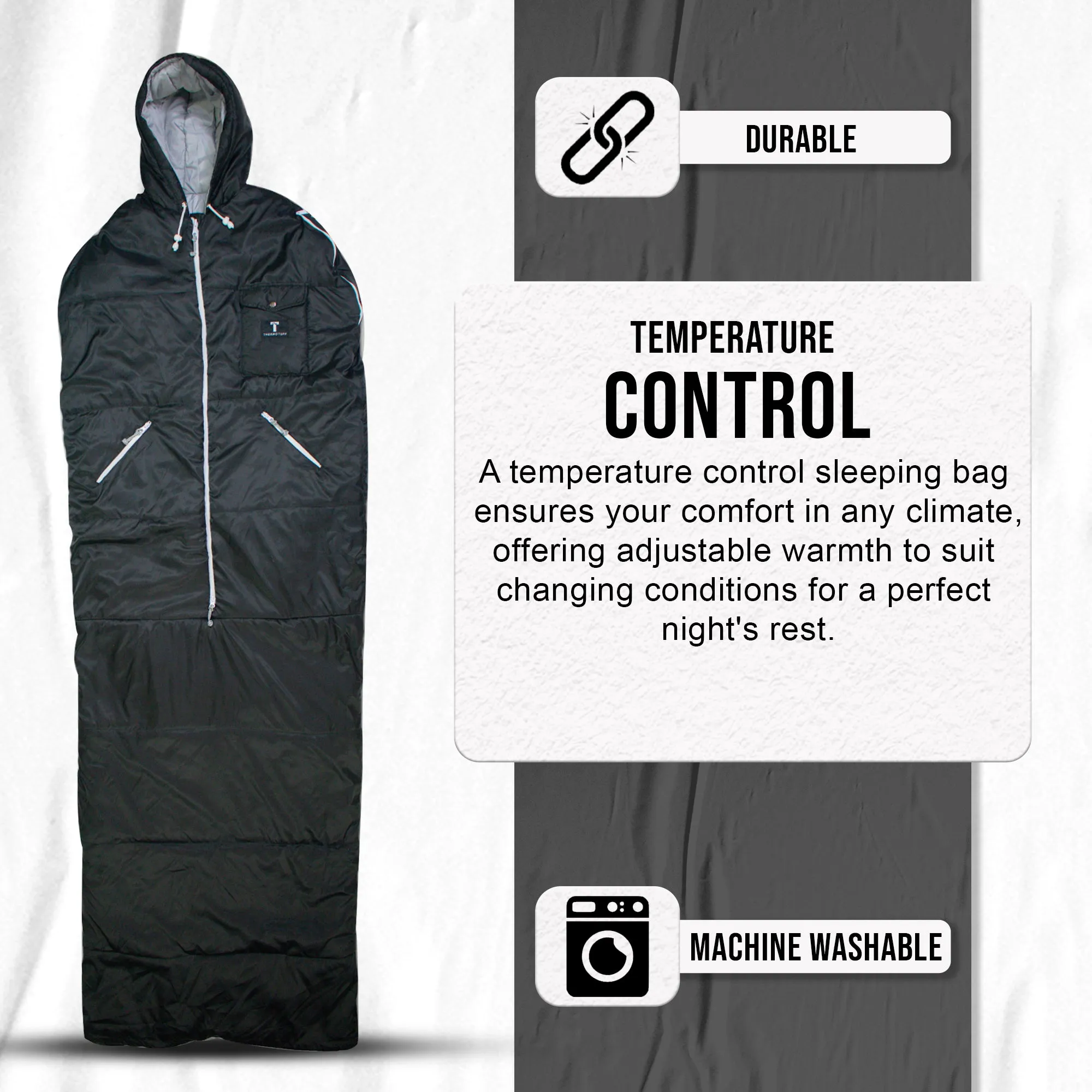 Black Sleevless Sleeping Bag Jacket L-XXL