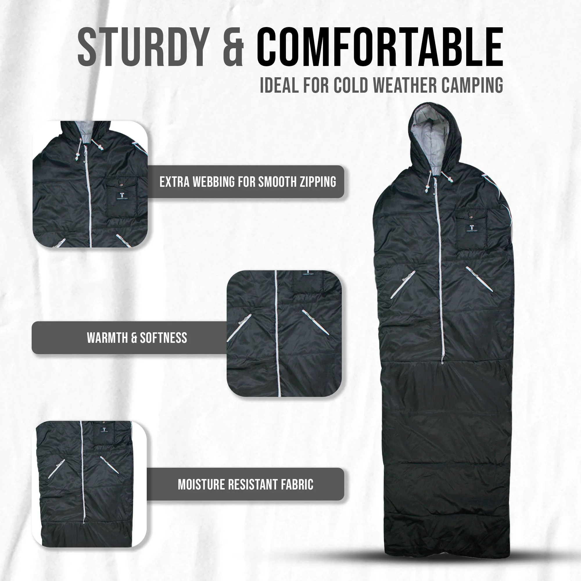 Black Sleevless Sleeping Bag Jacket L-XXL