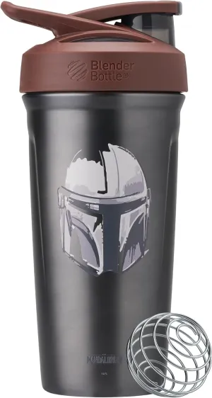 BlenderBottle Star Wars Strada Shaker Cup Insulated Stainless Steel Water Bottle with Wire Whisk, 24-Ounce, Mandalorian Helmet, 24oz