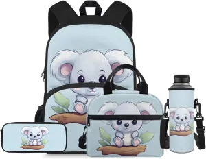 Blue Koala Backpack for Kids 1Th Grade Backpack for Girls with Lunch Bag Water Bottle Carrier and Aesthetic Pencil Pouch 4-In-1 Efficient System for Camping Outdoor Travel Sports