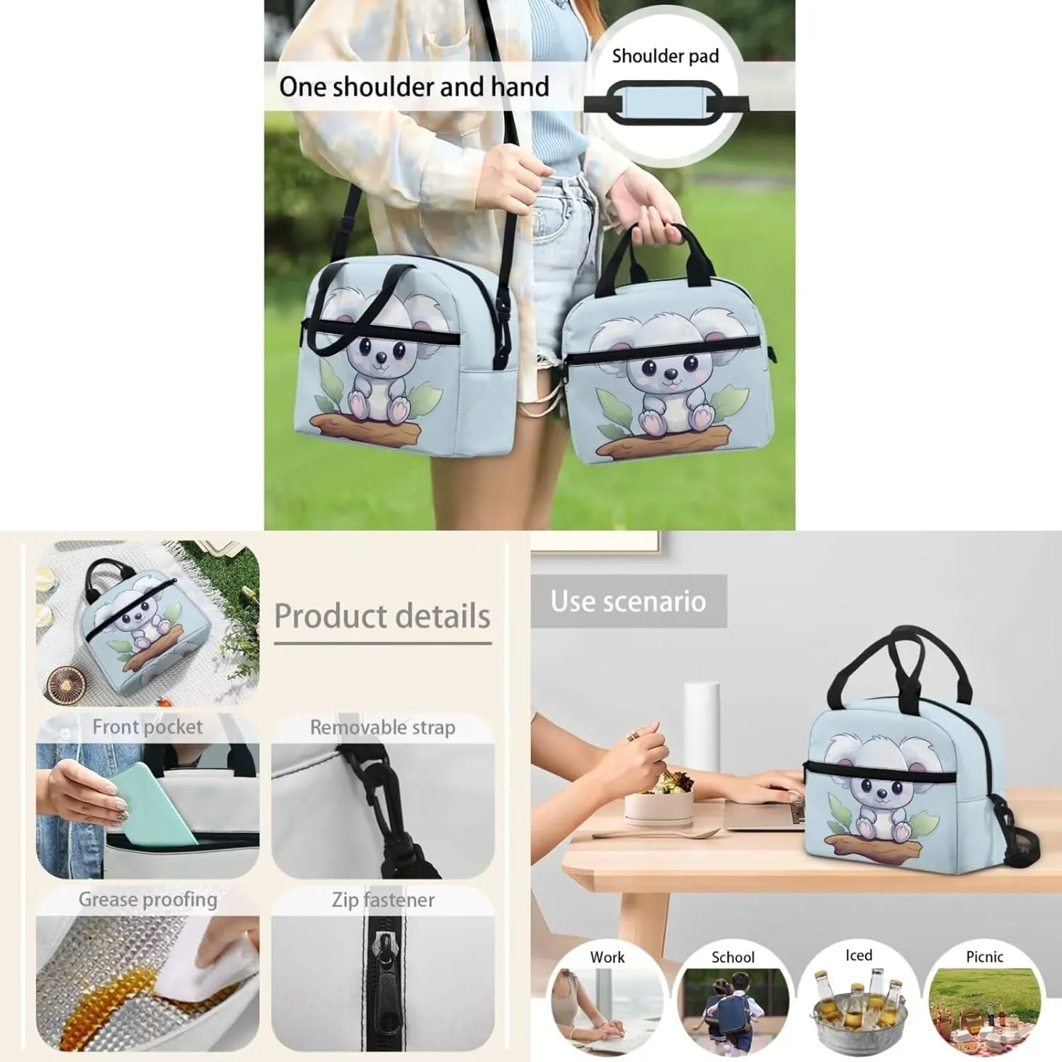Blue Koala Backpack for Kids 1Th Grade Backpack for Girls with Lunch Bag Water Bottle Carrier and Aesthetic Pencil Pouch 4-In-1 Efficient System for Camping Outdoor Travel Sports