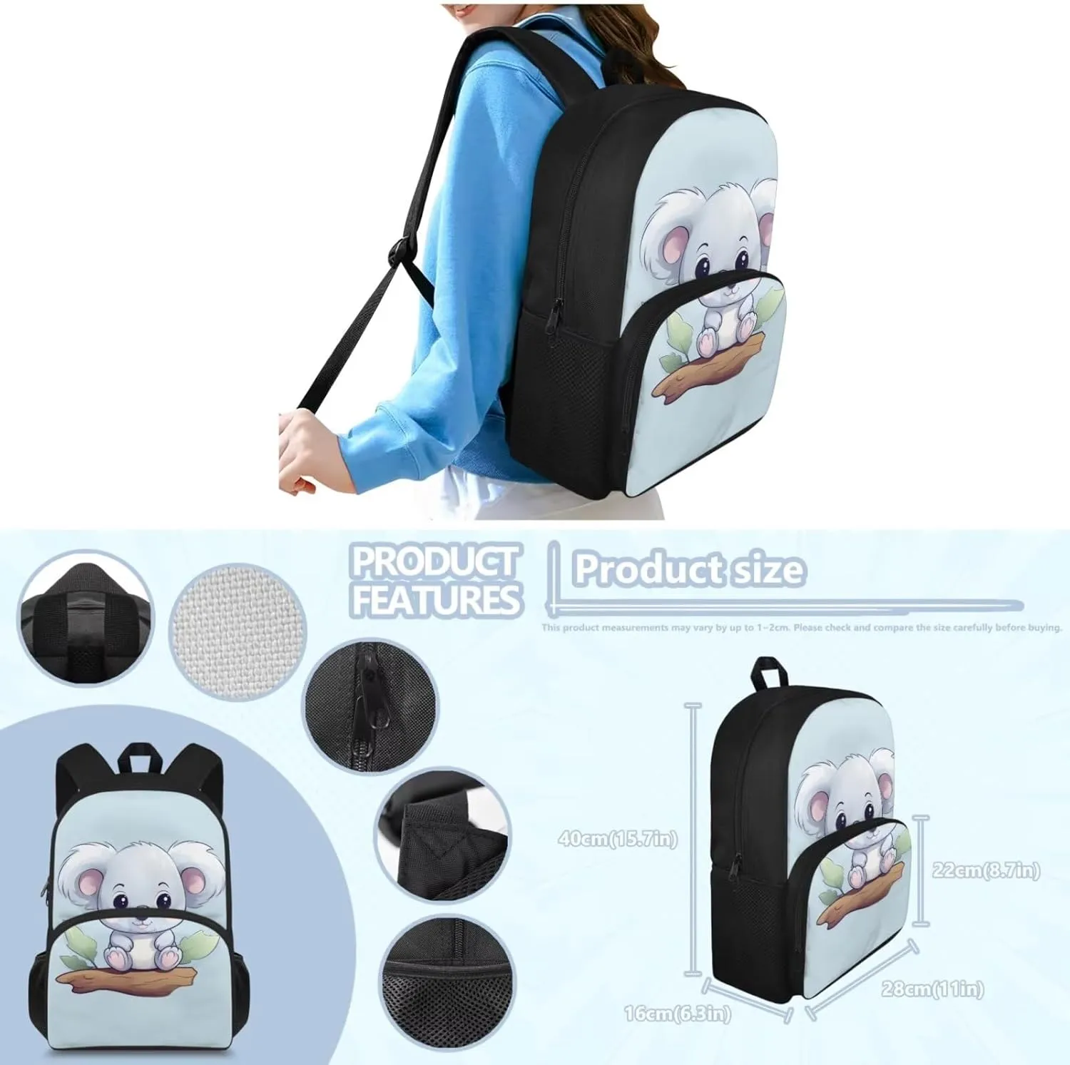 Blue Koala Backpack for Kids 1Th Grade Backpack for Girls with Lunch Bag Water Bottle Carrier and Aesthetic Pencil Pouch 4-In-1 Efficient System for Camping Outdoor Travel Sports