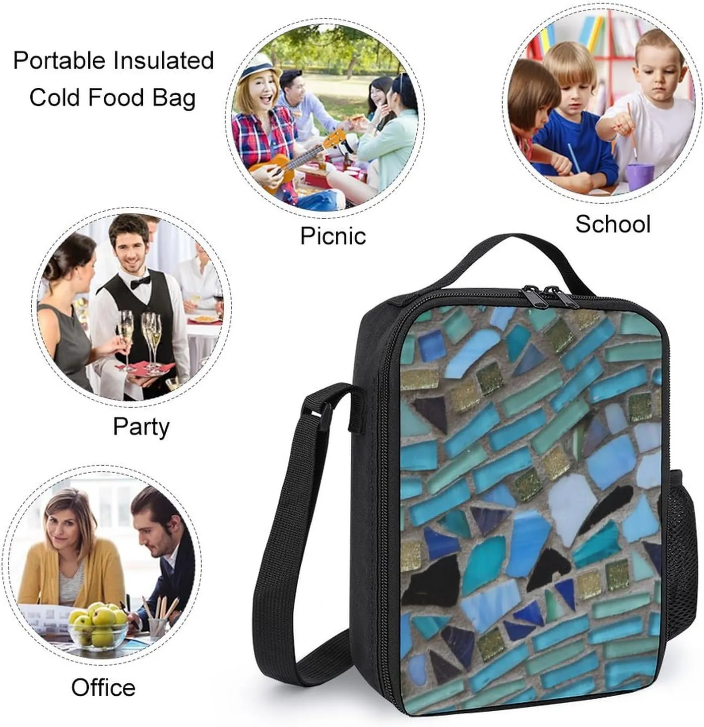 Blue Sea Glass Light 17 Inch Backpack Diagonal Lunch Bag Pencil Case Set Unisex
