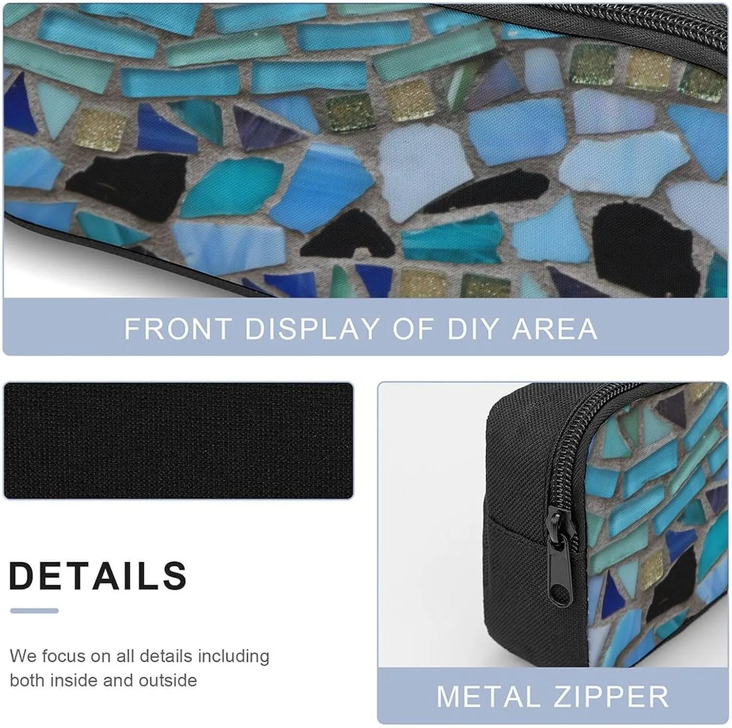 Blue Sea Glass Light 17 Inch Backpack Diagonal Lunch Bag Pencil Case Set Unisex