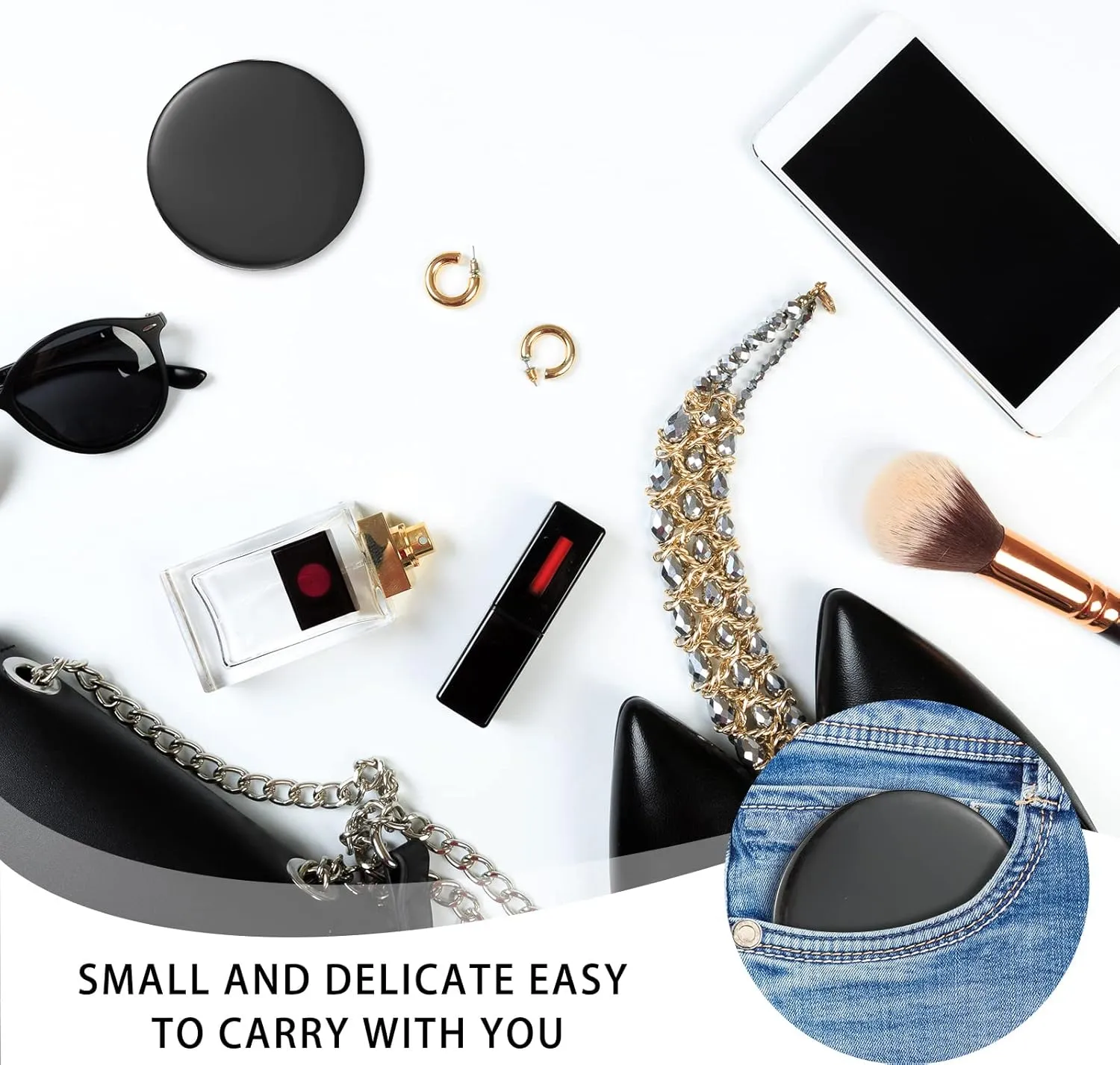 Blulu Compact Mirror Bulk Mini Portable Round Small Makeup Pocket Mirror for Purse Women Travel Daily Use, 2.76 Inch(Black,72 Pieces)