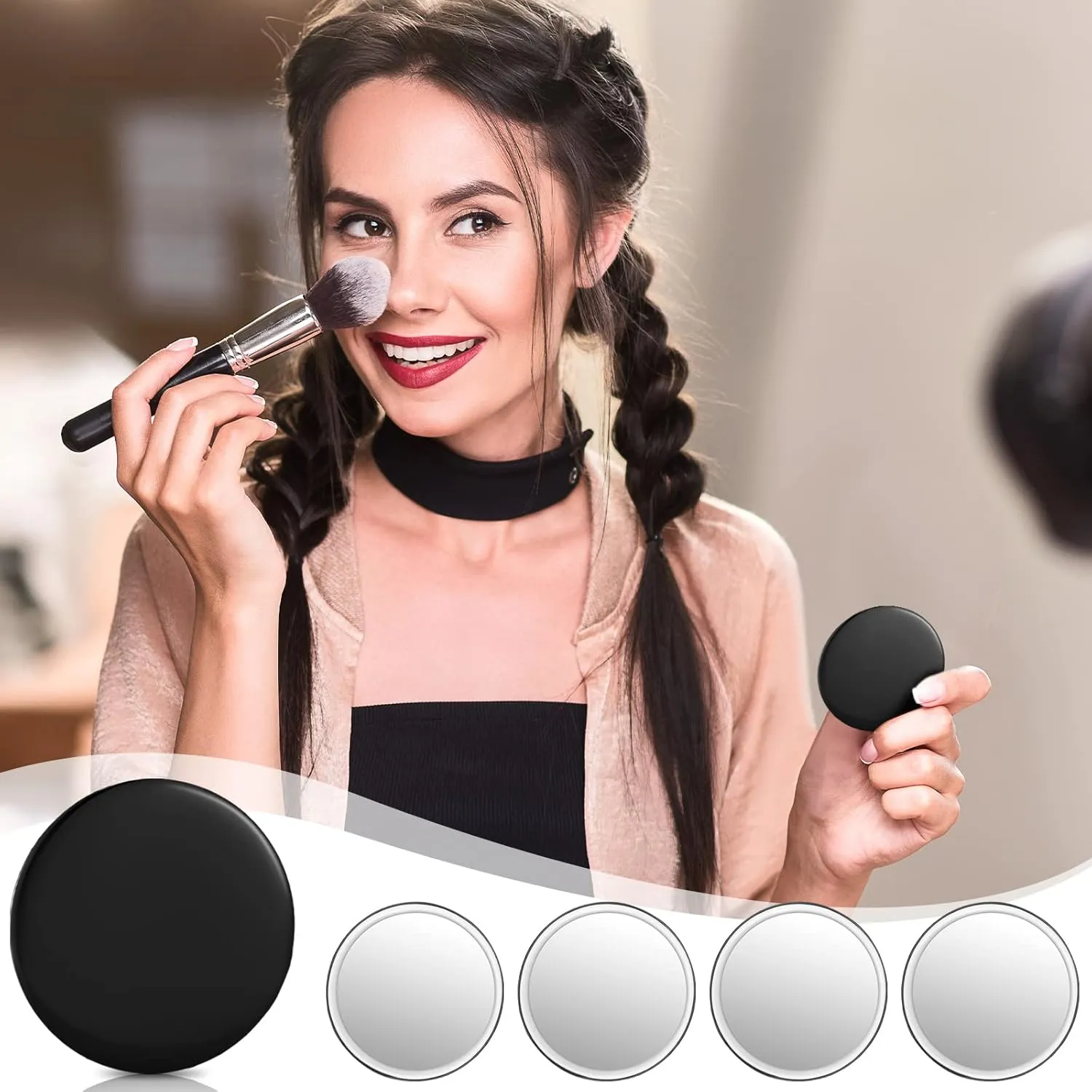 Blulu Compact Mirror Bulk Mini Portable Round Small Makeup Pocket Mirror for Purse Women Travel Daily Use, 2.76 Inch(Black,72 Pieces)