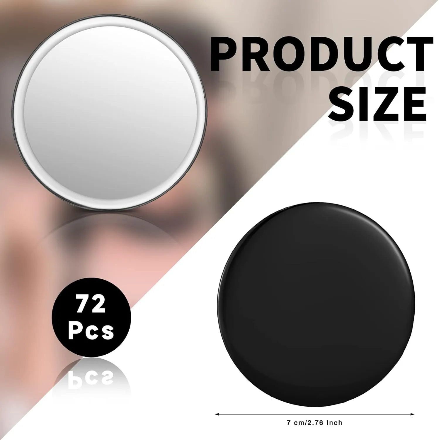 Blulu Compact Mirror Bulk Mini Portable Round Small Makeup Pocket Mirror for Purse Women Travel Daily Use, 2.76 Inch(Black,72 Pieces)